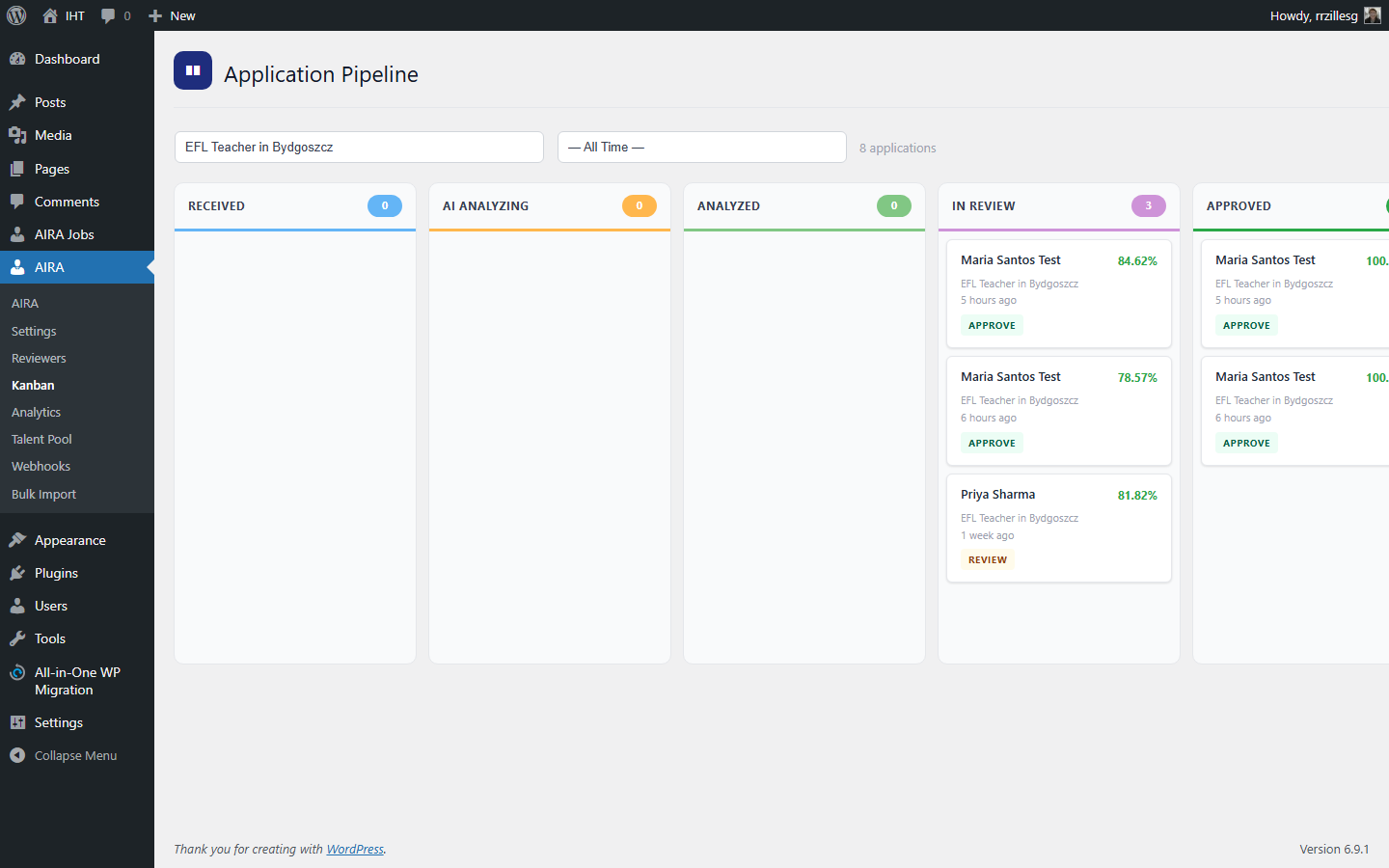 Pipeline Kanban populado